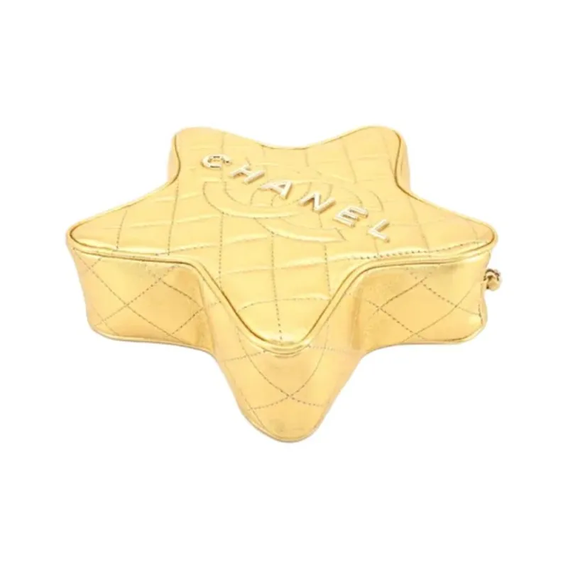CHANEL Sheepskin One Shoulder Crossbody Clutch Women's Gold-3