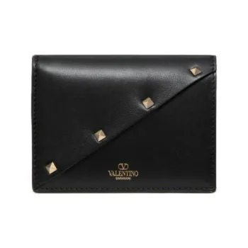 Valentino Rockstud Calfskin Wallet Small Size Women's Black