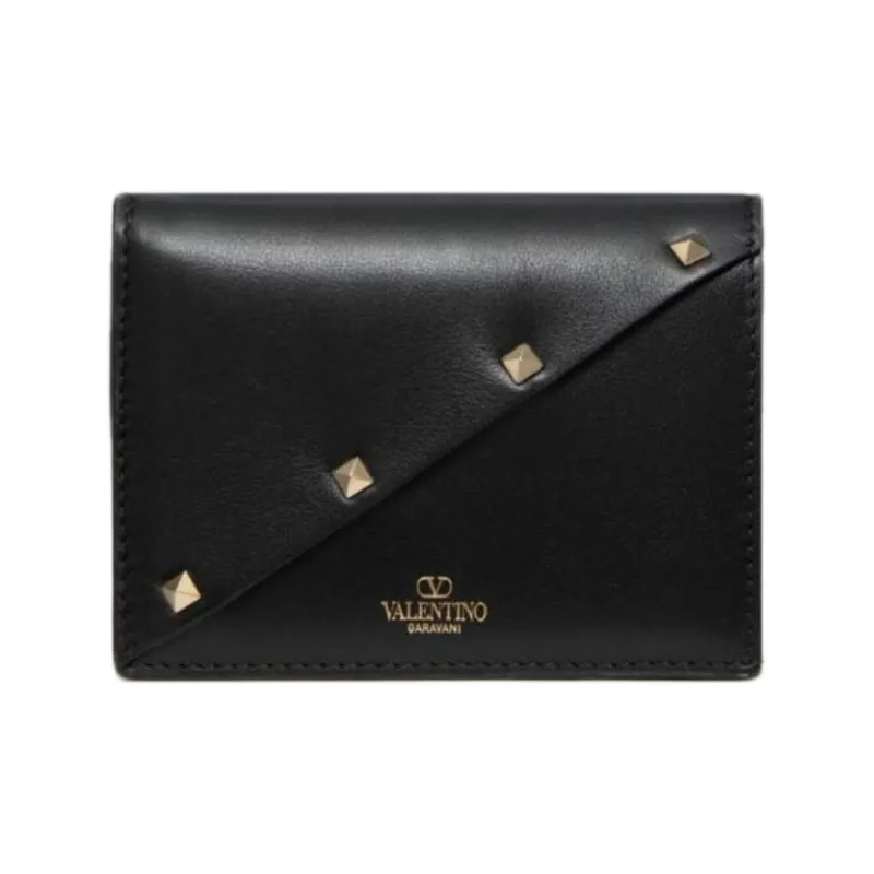Valentino Rockstud Calfskin Wallet Small Size Women's Black-0