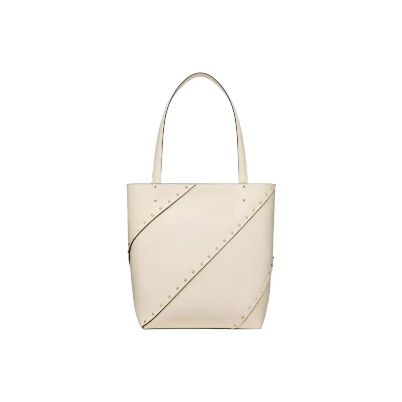 Valentino ROCKSTUD Calfskin Tote Bag Shopping Bag Handbag Small Size Women's White-0
