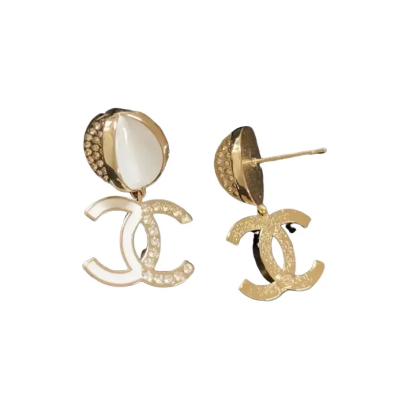CHANEL Metal Resin Rhinestones Earrings Women's Gold-1