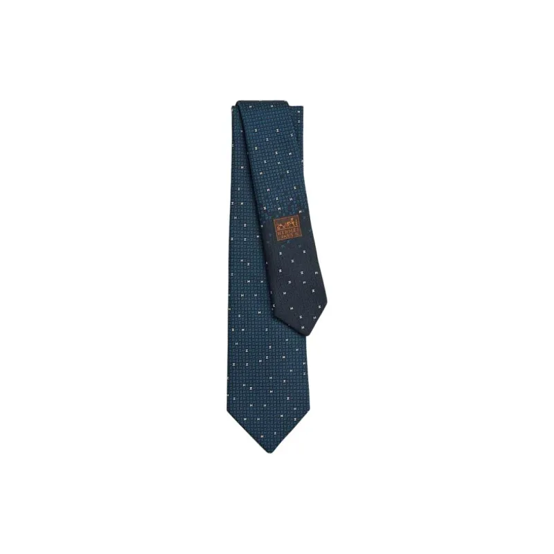 HERMES Mulberry Silk Ties Men's Black/Electric Blue/White-0