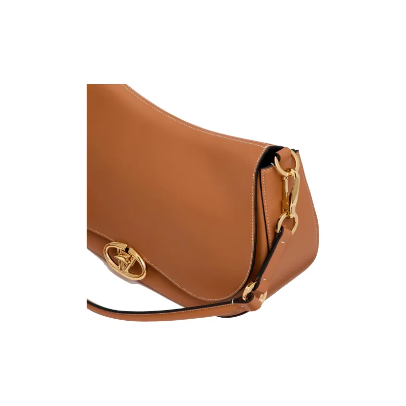 Valentino Napa Calf Leather Handbag, Shoulder Bag Women's Almond Brown-6