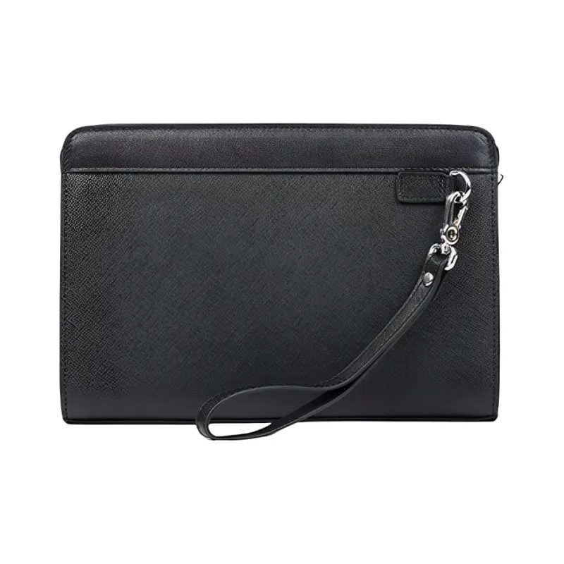 CMLZIUA Top Grain Cow Leather Clutch Large Size Unisex Black-2