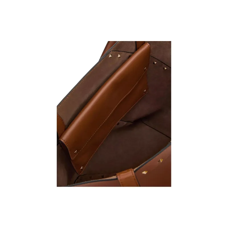 Valentino ROCKSTUD Calfskin Tote Bag Shopping Bag Handbag Small Size Women's Brown-6