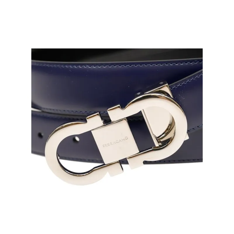 FERRAGAMO Logo Emblem, Hook And Loop Leather Belts Men's Black 3CM-1