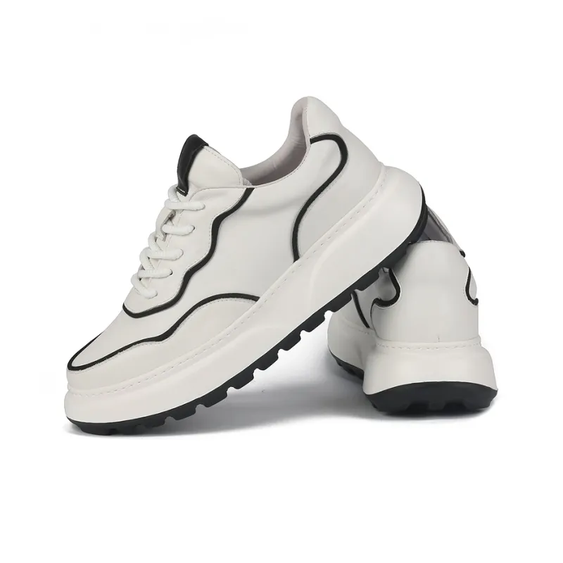 Thai Points Wear Resistant Lightweight Breathable Height Increasing Low Top Skateboard Shoes Men's White-3