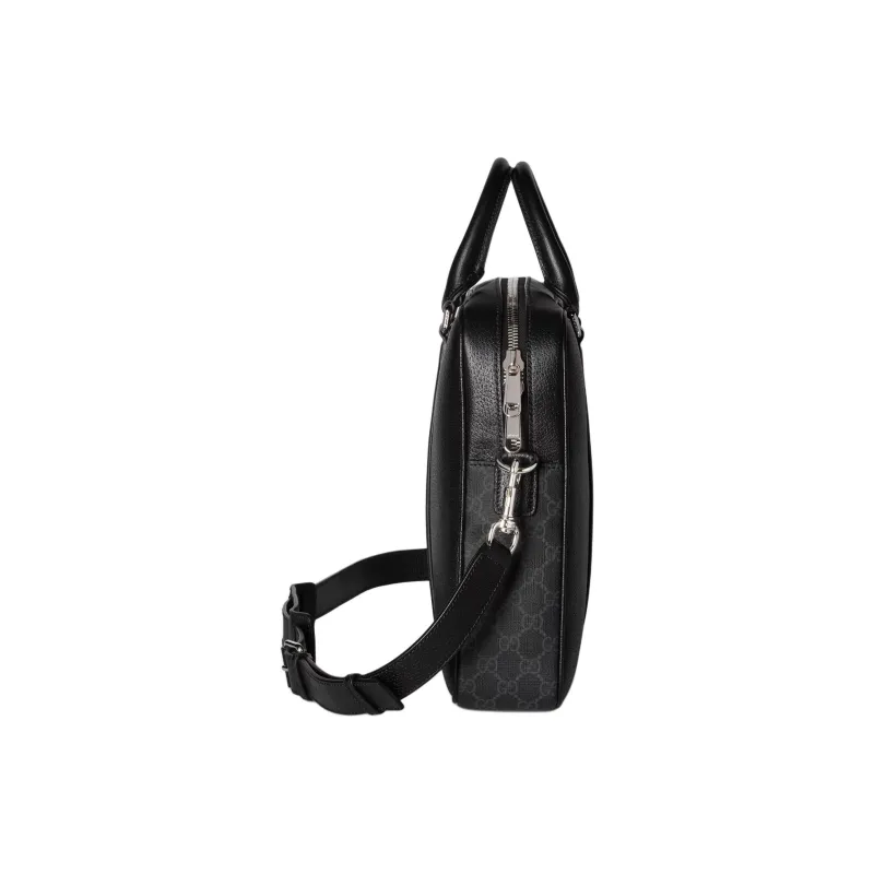 GUCCI Leather With GG Supreme Canvas Briefcases Medium Size Men's Black-2