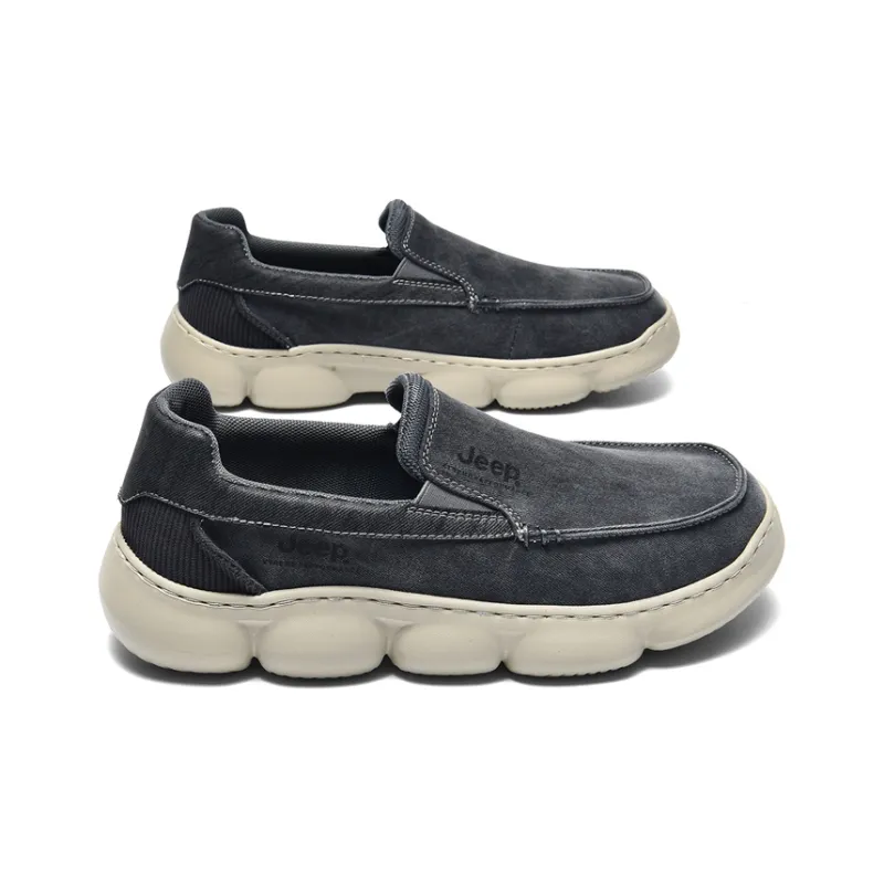 Jeep Outdoor Slip-on Casual Anti-Slip And Wear-Resistant Breathable Cushioning Low-Top Canvas Shoes Men's Beige-4