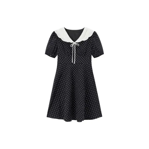 EICHITOO Short-Sleeved Dresses Women's Black Pattern