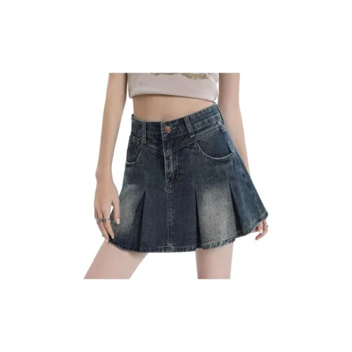 YuChaJia Denim Short Skirts Women's Blue