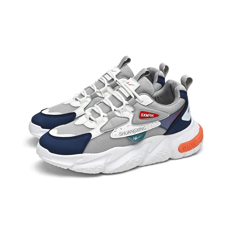 Binary Cushioning Abrasion Resistant Breathable Slip Resistant Low Top Chunky Sneakers Men's Gray Blue-2