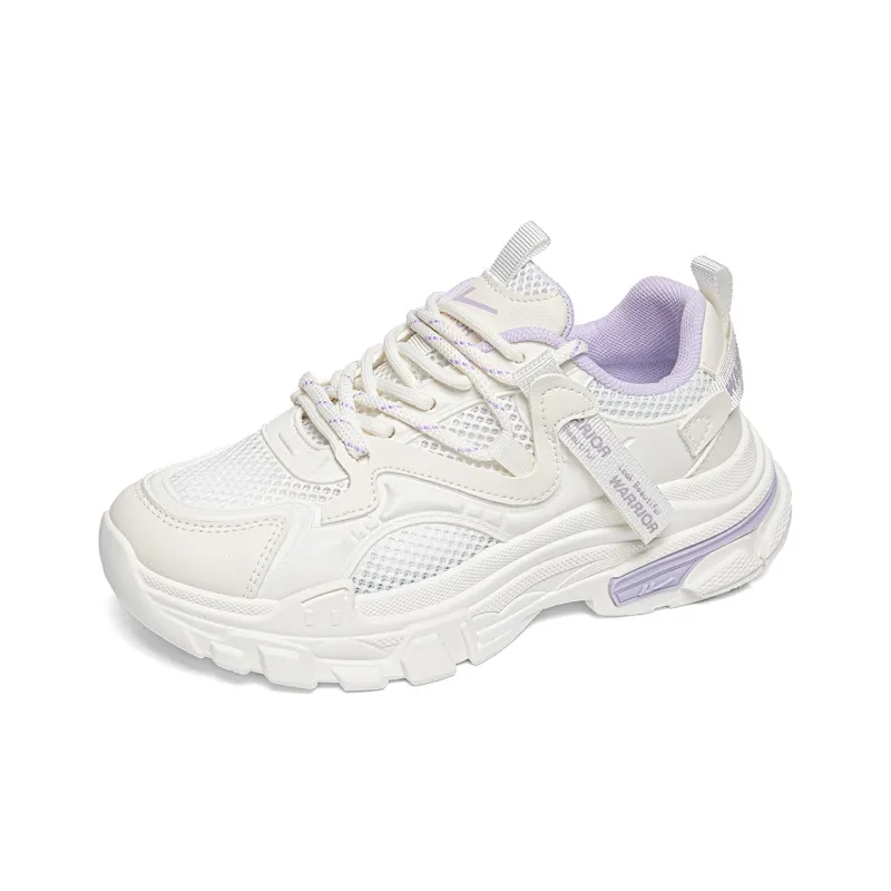 Warrior Wing Series Abrasion Resistant Lightweight Slip Resistant Low Top Chunky Sneakers Women's Beige Purple-1