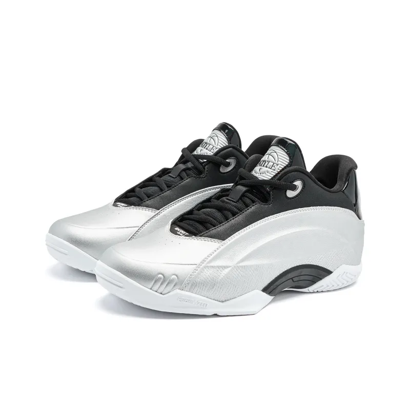 QIAODAN Basketball Shoes Men Low Top Silver Black-2