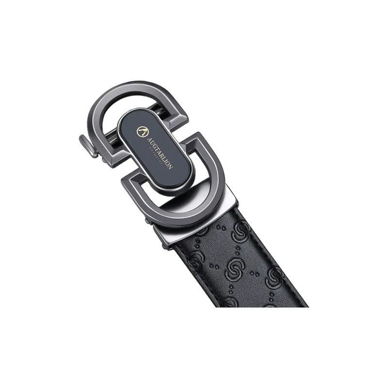AUGTARLION Business Casual Automatic Buckle Pant Belt Cow Leather Leather Belts Men's Gunmetal/Silver Width 3.5cm-4