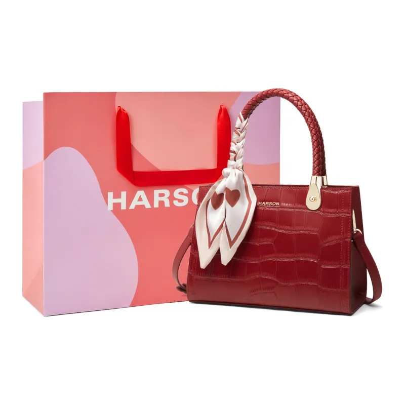 HARSON Cowhide Split Leather Synthetic Leather Synthetic Leather Shoulder Bag Crossbody Bag Handbag Women's Blue/Red-6