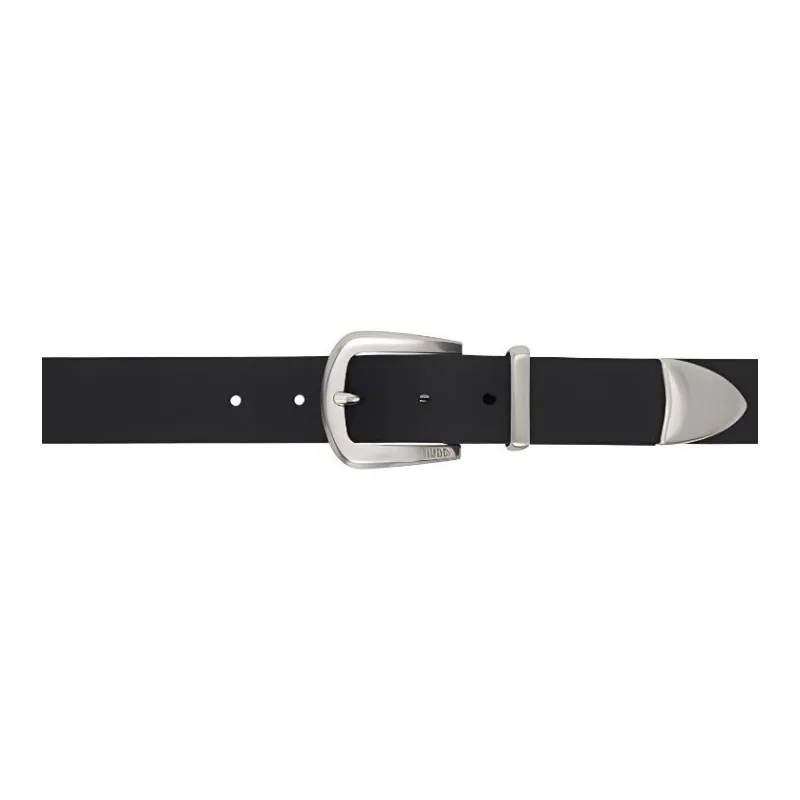 HUGO BOSS Badge Brogues Pin Buckle Design Leather Leather Belts Men's Black Width  4CM-2