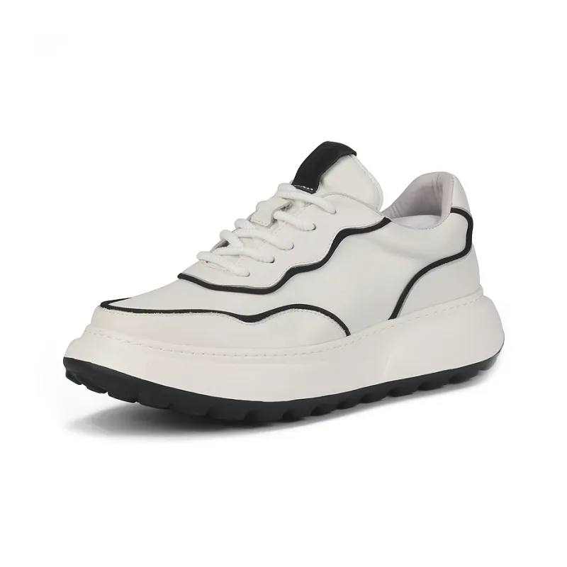 Thai Points Wear Resistant Lightweight Breathable Height Increasing Low Top Skateboard Shoes Men's White-1
