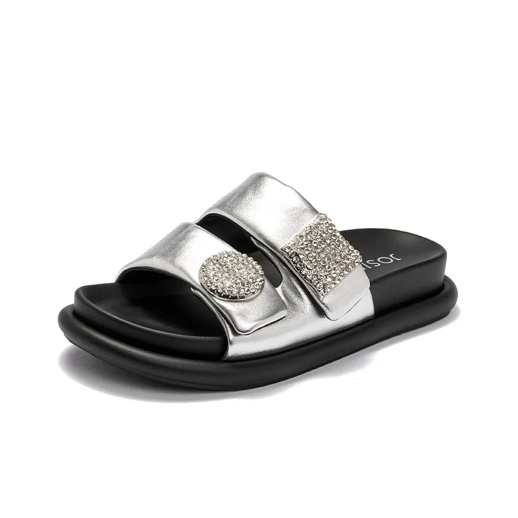 JOSINY Slide Slippers Women's Black, Ecru, Silver-7
