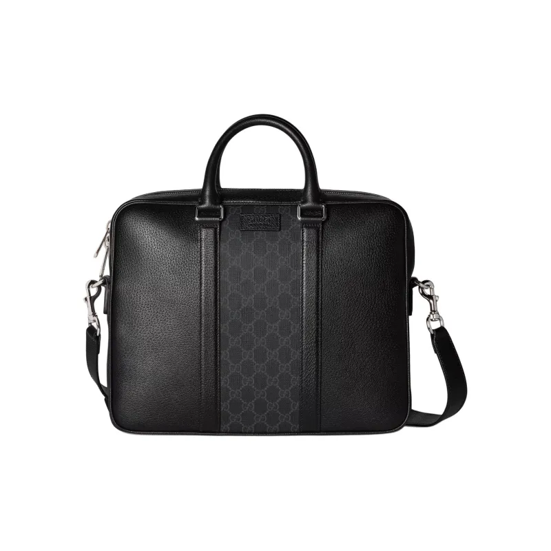GUCCI Leather With GG Supreme Canvas Briefcases Medium Size Men's Black-0