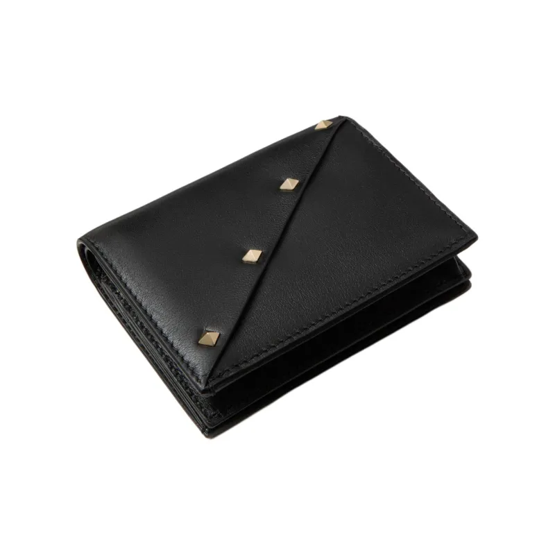 Valentino Rockstud Calfskin Wallet Small Size Women's Black-3
