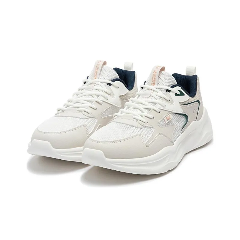 361° Cushioned Slip Resistant Low Top Casual Running Shoes Men's White Beige-2