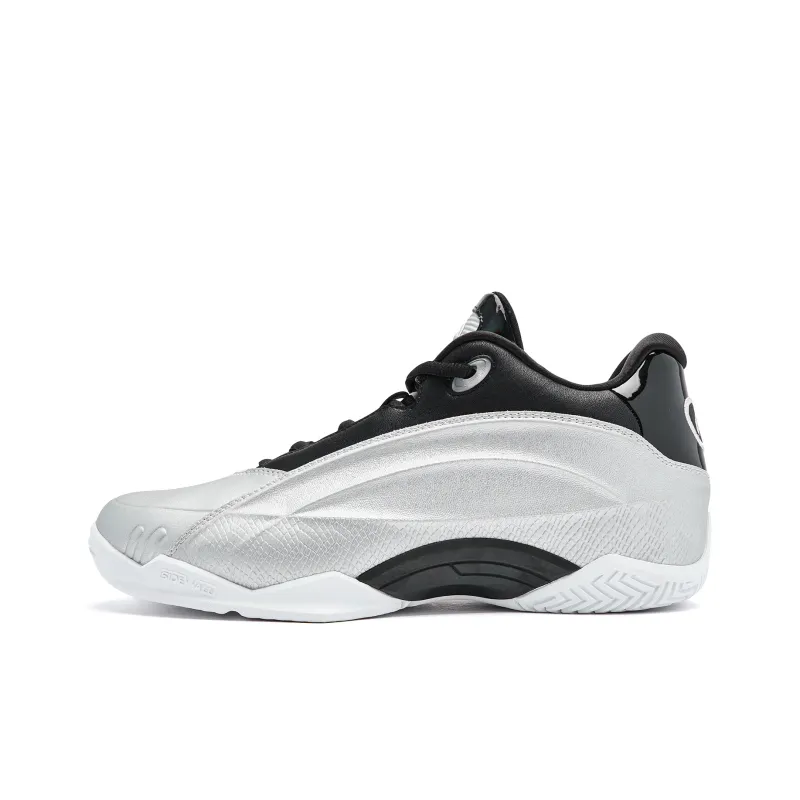 QIAODAN Basketball Shoes Men Low Top Silver Black-0