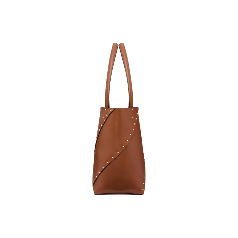 Valentino ROCKSTUD Calfskin Tote Bag Shopping Bag Handbag Small Size Women's Brown-1