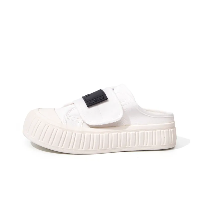 Feiyue Rubber Sole Abrasion Resistant Slip Resistant Closed Toe Slippers Women's White Black-0