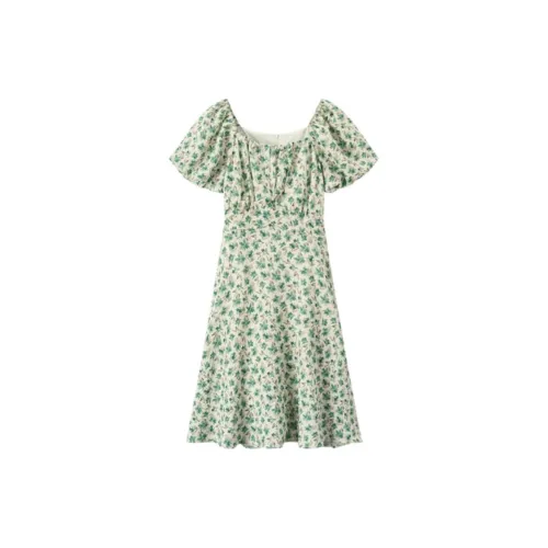 EICHITOO Short-Sleeved Dresses Women's Medium Green Pattern