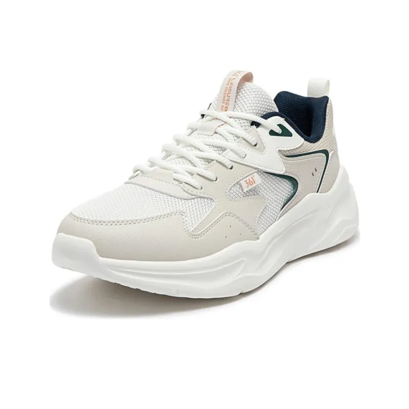 361° Cushioned Slip Resistant Low Top Casual Running Shoes Men's White Beige-1