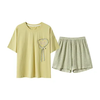 Close fitting Areas Pajama Set Women's Yellow Green