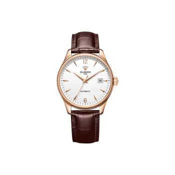 Diamond Automatic/Manual Mechanical Movement Cowhide Strap Men's Watches White Dial