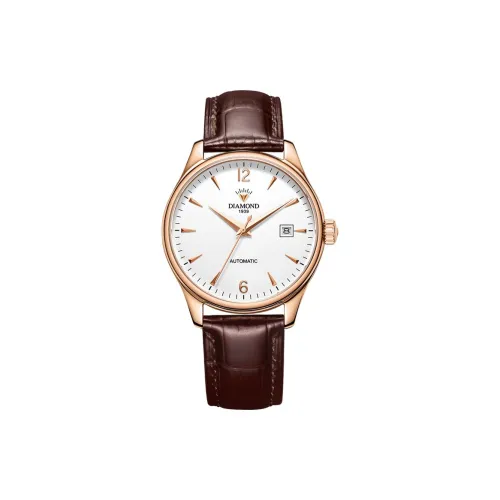 Diamond Automatic/Manual Mechanical Movement Cowhide Strap Men's Watches White Dial