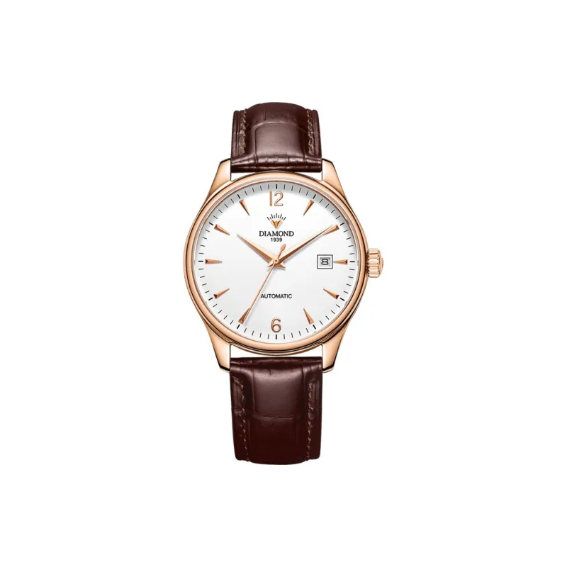 Diamond Automatic/Manual Mechanical Movement Cowhide Strap Men's Watches White Dial-0