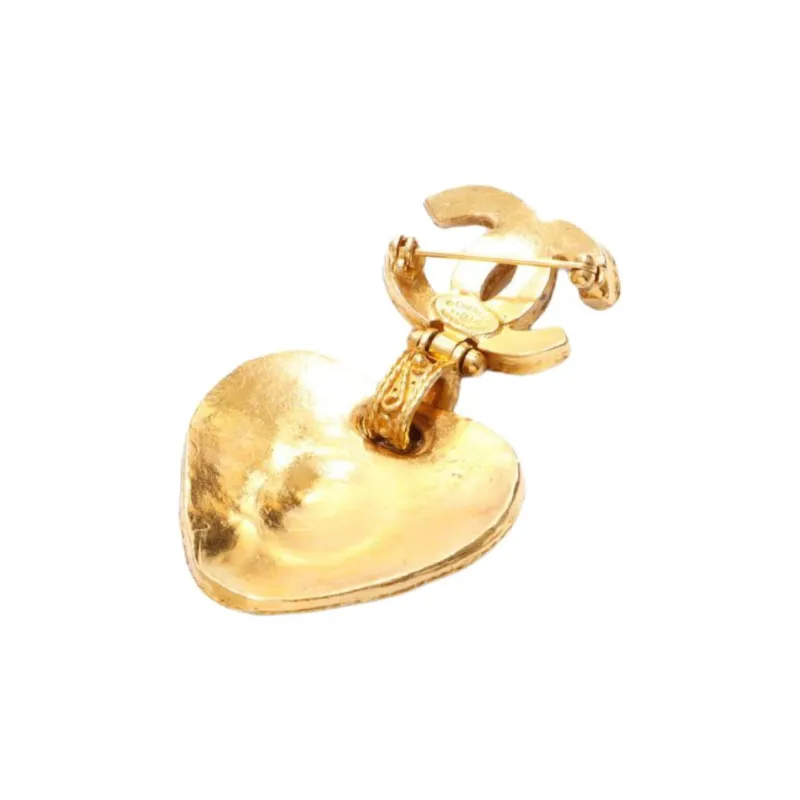 CHANEL 1994 Gripoix Gold plated Heart Brooch-3