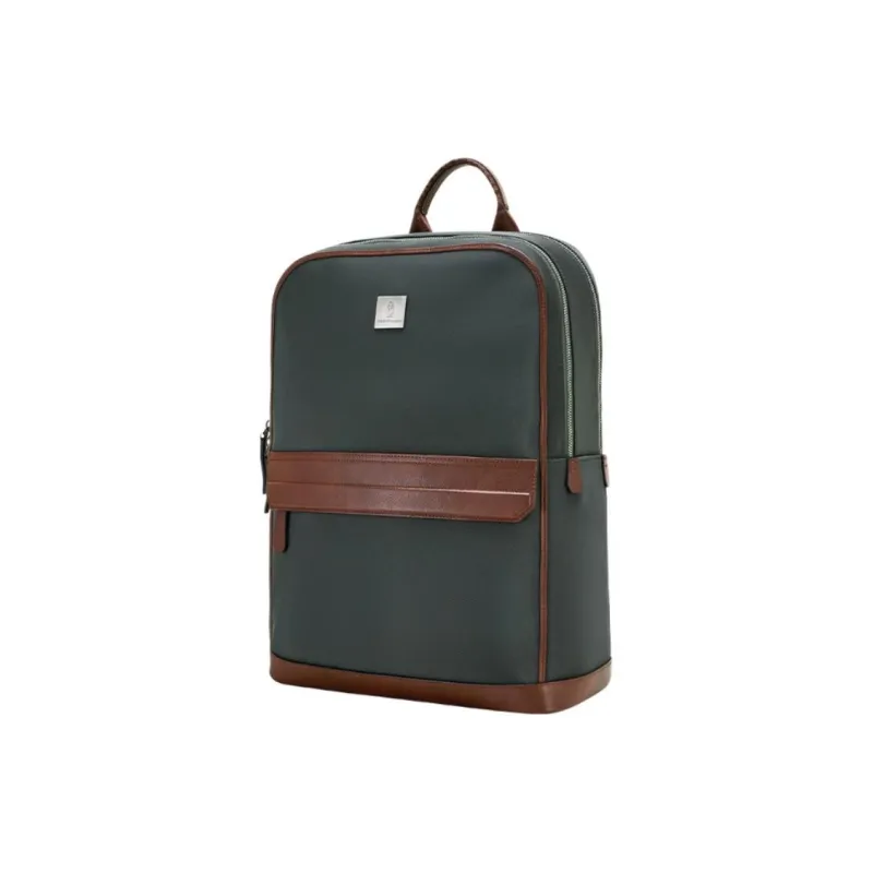 Hush Puppies Fabric Cow Leather Patchwork Backpack Large Size Men's Green-1