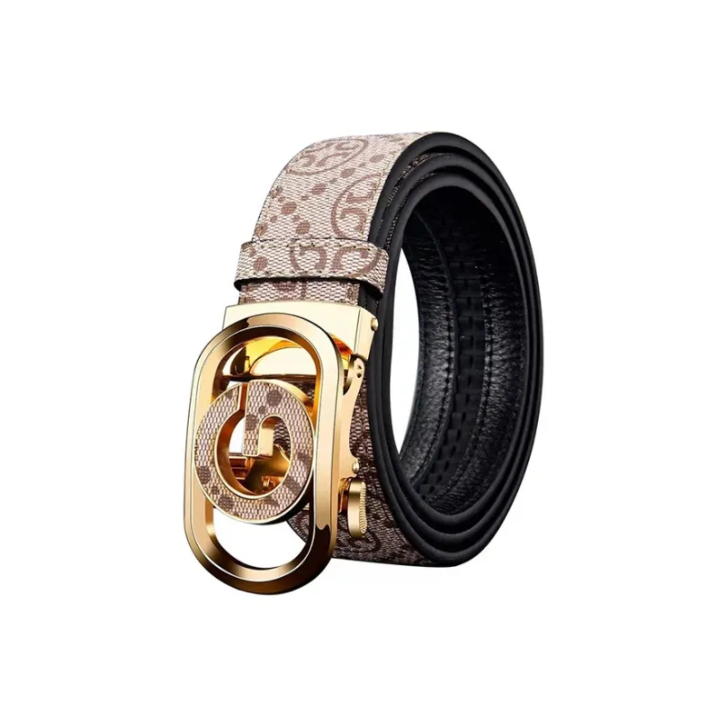 AUGTARLION Automatic Buckle Elegant Monogram Letter Cow Leather Leather Belts Men's Gold/Silver 3.5cm-2