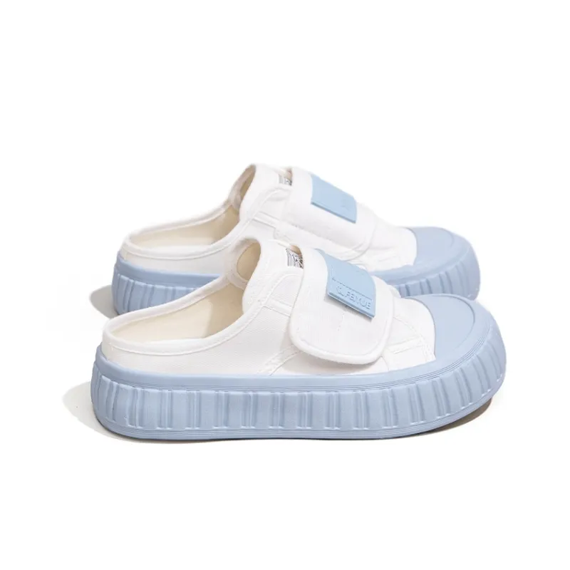 Feiyue Rubber Sole Abrasion Resistant Slip Resistant Closed Toe Slippers Women's White Light Blue-3