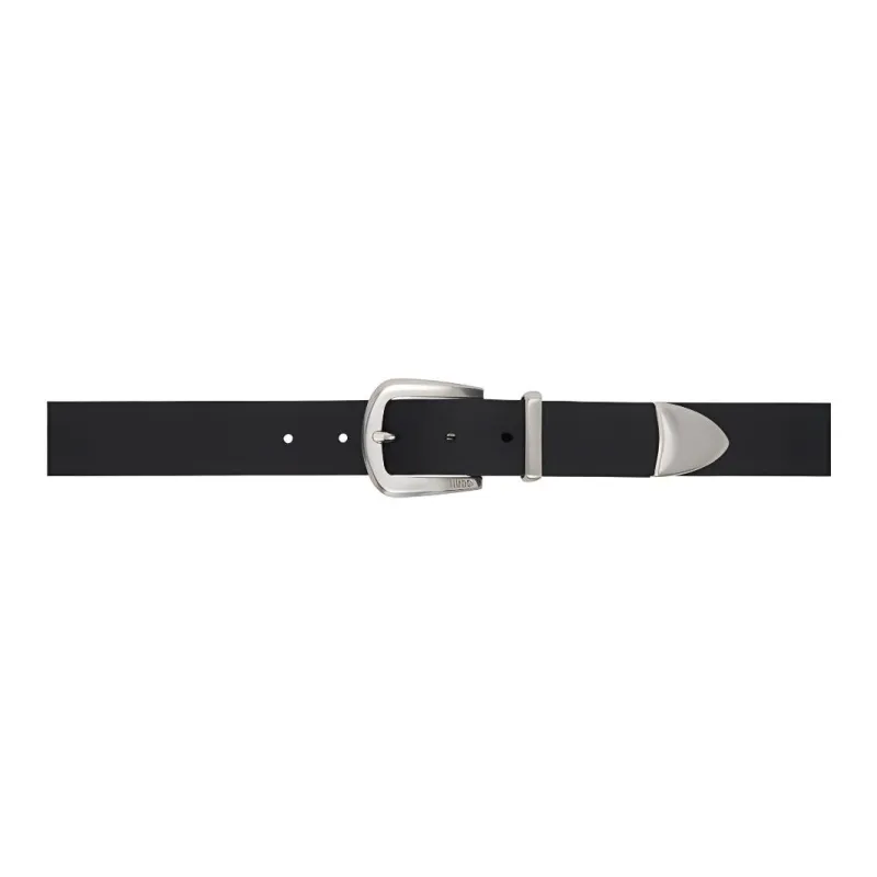 HUGO BOSS Badge Brogues Pin Buckle Design Leather Leather Belts Men's Black Width  4CM-0