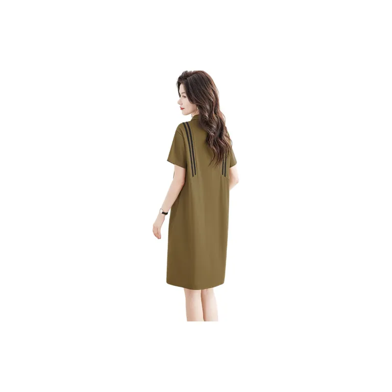 Cypress House Short Sleeved Dresses Women's Khaki Green-1
