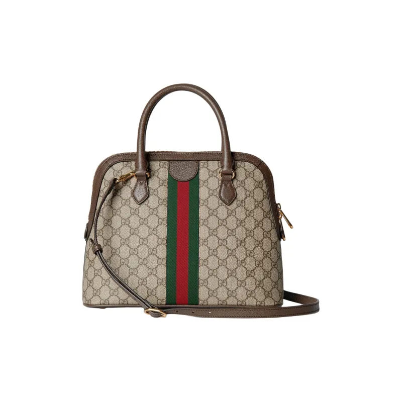 GUCCI Ophidia Canvas With Leather Trim Shoulder Bag, Crossbody Bag, Handbag Medium Size Women's Beige & Ebony-3