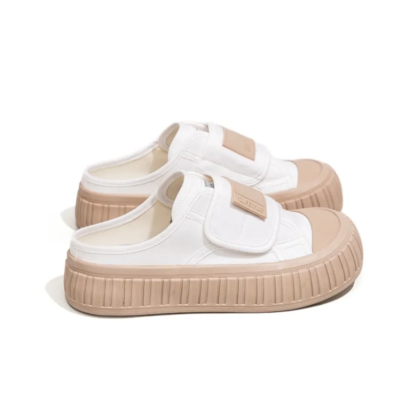 Feiyue Rubber Sole Abrasion Resistant Slip Resistant Closed Toe Slippers Women's White Brown-4