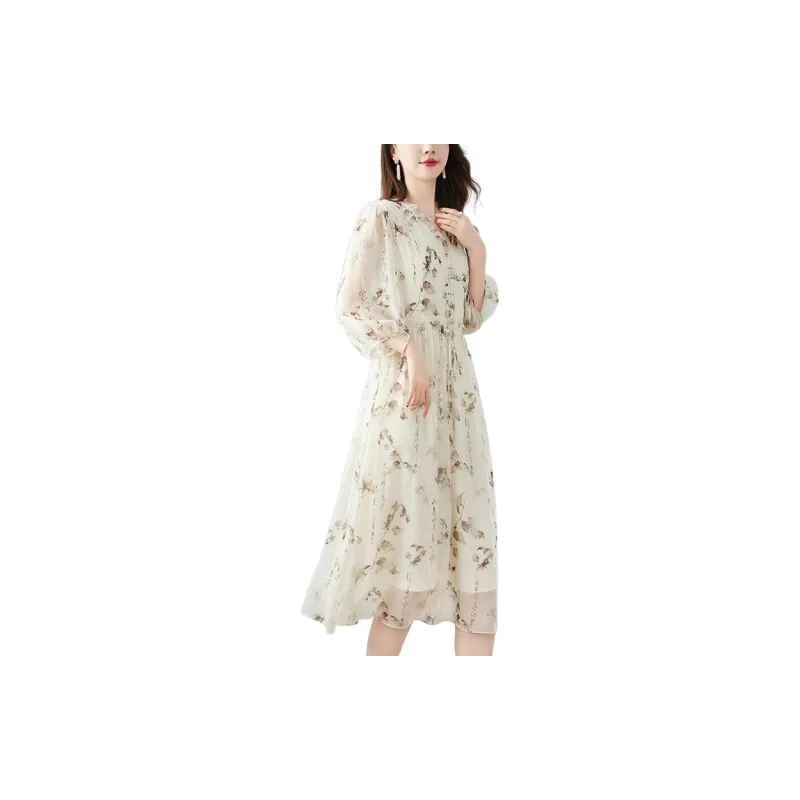 To The West Long Sleeved Dresses Women's Beige-1