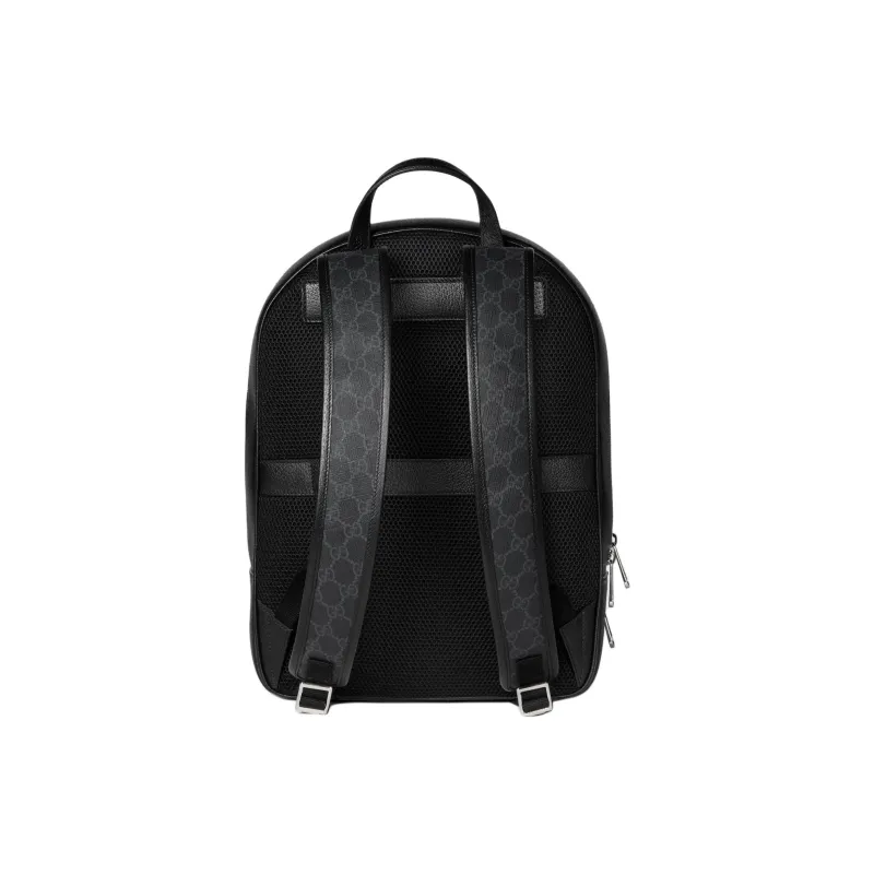 GUCCI Canvas With Leather Trim Backpack Medium Size Men's Black-3
