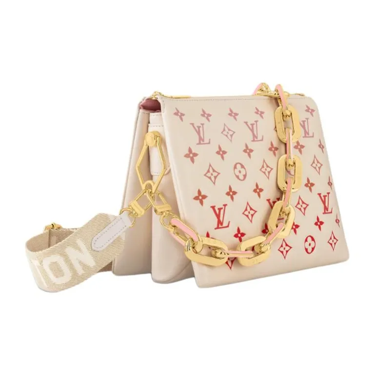 LOUIS VUITTON Coussin Fluffy Lambskin Crossbody Bag, Shoulder Bag Women's Beige & Pink-1