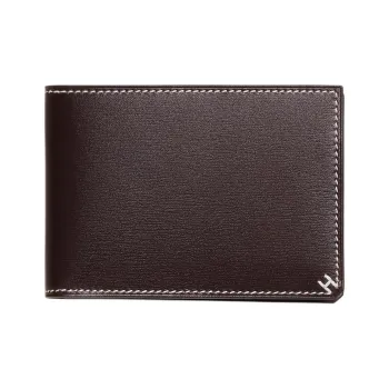 HERMES Box Leather Card Holder Women's 47 Chocolate