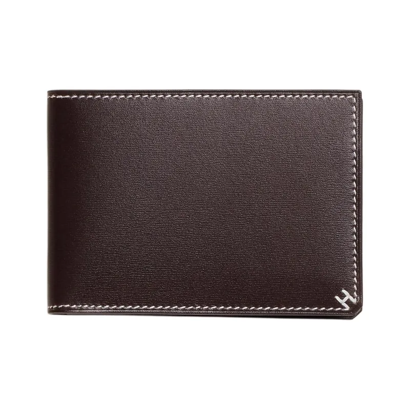 HERMES Box Leather Card Holder Women's 47 Chocolate-0