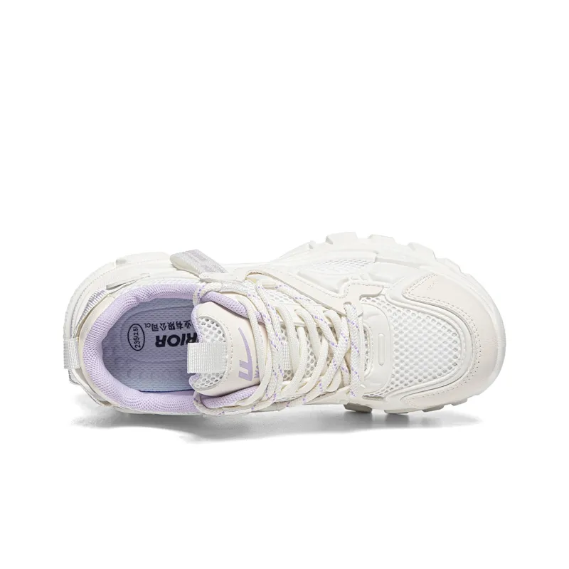 Warrior Wing Series Abrasion Resistant Lightweight Slip Resistant Low Top Chunky Sneakers Women's Beige Purple-2