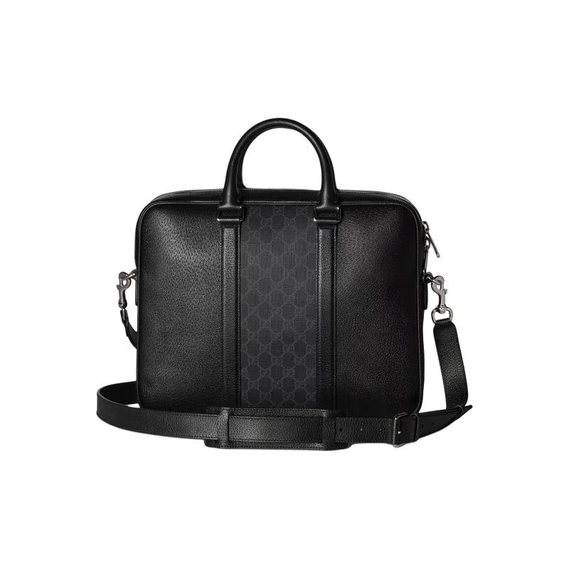 GUCCI Leather With GG Supreme Canvas Briefcases Medium Size Men's Black-3